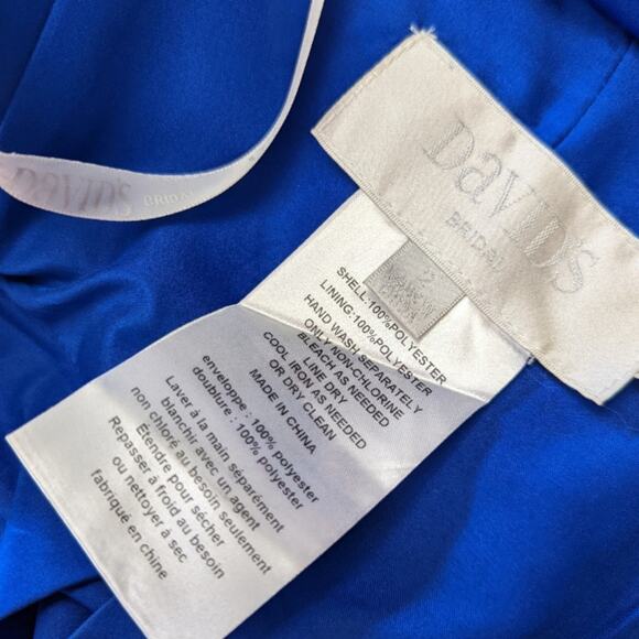 David's Bridal Cobalt Blue High Low Midi Strapless Bridesmaid Dress Sz 2 - Picture 6 of 6